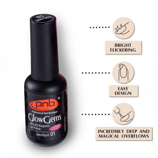 Magnetic Gel Nail Polish PNB Glow Gems 01 Amethyst