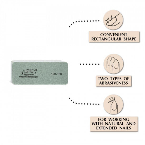 10. Mini buff for nails PNB 100/180 Gray, rectangular 1 pc