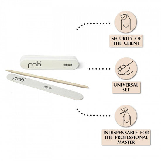 Personal kit for manicure (mini-nail file 180/240, mini-buff 100/180, orange wood stick)