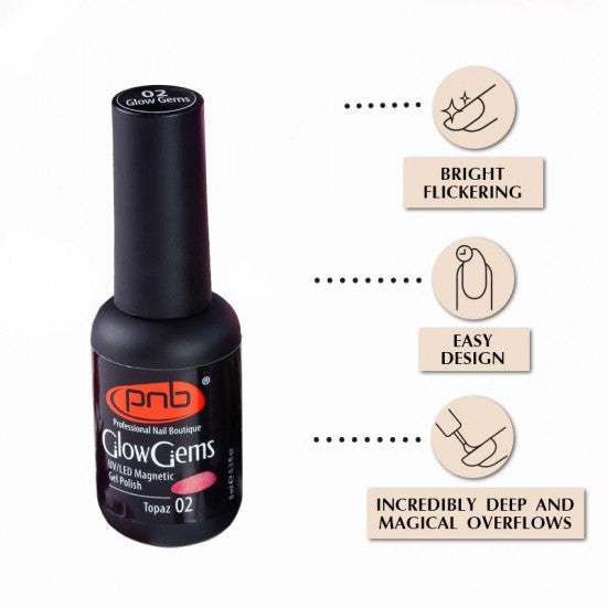 Magnetic Gel Nail Polish PNB Glow Gems 02 Topaz